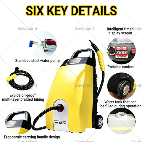 Gavscient High Temp Steam Cleaner For Home Cars And AC features stainless steel pump, ergonomic handle, and portable design for easy use.