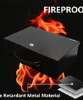 Fireproof Lock Safe Box For Documents And Valuables With A Beefy Carrying Handle, Steel Security Safe For Cash Jewelry Money And Personal Items, 0.38 Cu Ft Capacity, 13.2 W X 11 D X 4.5 H, Black against flames