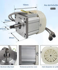 750W Permanent Magnet Brushless Servo Motor Max Speed 6500rpm/min with Servo Motor Speed Controller for Woodworking Machine/Lathe/Drilling and Tapping Machine/Reducer/Belt Sander (110V) showing dimensions and components like aluminum alloy head and heat dissipation air outlet.