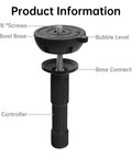 75mm Bowl Adapter With Half Ball Mount For Tripod Fluid Head Conversion, showing 3/8 inch screws, bubble level, and base connector.