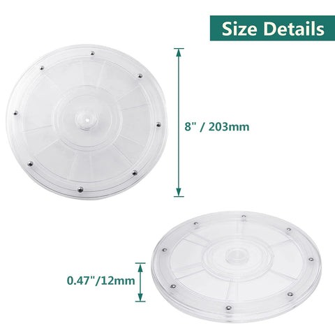 2 Pack 8 Inch Clear Acrylic Turntable Organizer Rotating Swivel Stand Spinner With 6 Steel Ball Bearings And 55 Pounds Capacity