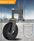 8 Inch Heavy Duty Gate Wheel With Solid Rubber Tire And Shock Absorbing Springs, 750 Lb Weight Capacity, Corrosion And Rust Resistant, Ideal For Wood Gates And Metal Pipe Gates, Yellow Upgrade, with dimensions.