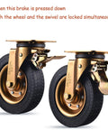 8 Inch Heavy Duty Casters Set Of 4 With 2 Locking Swivel And 2 Non Locking Swivel 3200 Lbs Capacity with brake mechanism visible