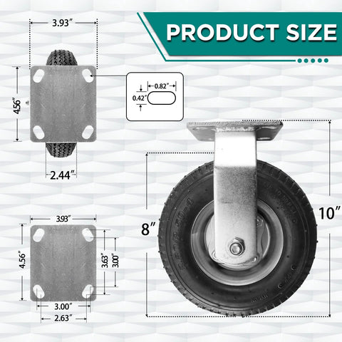 2 Pack 8 Inch Pneumatic Rigid Caster Wheels With Zinc Top Plate For Cart Dolly Trolley Workbench And Wagon All Terrain