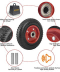 8 Inch Flat Free Solid Rubber Caster Wheel Assemblies For All Terrain Carts And Wagons, Heavy Duty Metal Ball Bearing Wheels Load 1200 Lbs with features