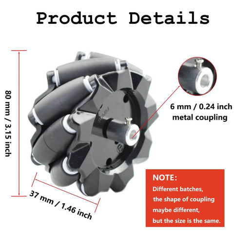 Premium 80mm Mecanum Wheel for AGV Robot Car Chassis, Omni Directional Tire with metal 6mm coupling, product details