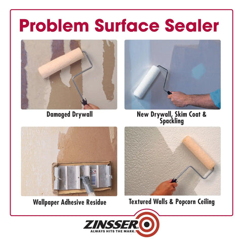 Gardz Water-Based Problem Surface Sealer 1 Gal Clear Interior Sealer for drywall repairs, different wall finishes shown