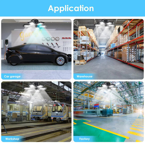 Applications of 2 Pack Deformable Garage Light With 6 Adjustable Panels 200W 20000LM 6500K in garage, warehouse, workshop, factory