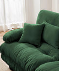 Modern Green Tufted Modular Sofa Chair Right Facing Armless Sectional Module With Fluffy Accent Pillows Flexible Living Room Lounge Component With Cushions.