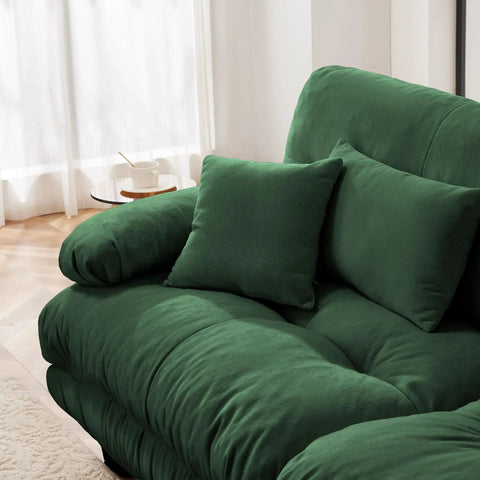 Modern Green Tufted Modular Sofa Chair Right Facing Armless Sectional Module With Fluffy Accent Pillows Flexible Living Room Lounge Component With Cushions.