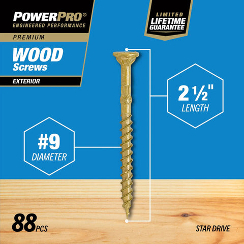 Premium Exterior Wood Screws For Decking And Outdoor Projects Built Tough Bronze Finish Size Nine By Two And A Half Inch