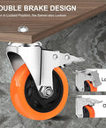Heavy Duty Stem Casters With Swivel Threaded Caster Wheels And Dual Locking Brakes Set Of Four Five Inch showing double brake design detail.