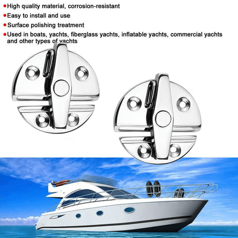 Stainless Steel 316 Marine Grade Twist Lock Round Door Catch Heavy Duty Locker Hatch Fastener for yachts, 55mm size, corrosion-resistant.