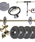 Compact 29 Inch Go Kart Rolling Chassis Kit With Four 6 Inch Wheels For Diy Builds T8F Drive And Front Steering Ready To Roll For Junior Karts And Drift Trikes Four Wheel Set Included, components view