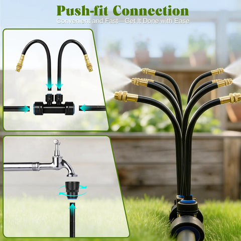 Automatic Drip Irrigation Kit For Garden And Yard Three Eighths Inch Tubing with copper spray nozzles and push-fit connection
