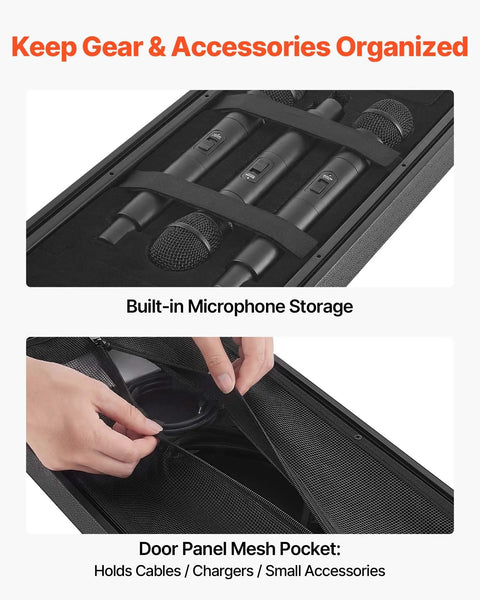 Kickass 4U Rack Mount Case Shallow Flight Box With Integrated Mic Storage showing built-in mic storage and mesh pocket for accessories.