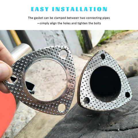 3 Inch 3 Bolt Exhaust Gasket Set Replacement Kit showing a triangular metal gasket for easy installation on exhaust systems.