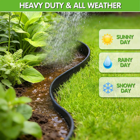No Dig Garden Edging Kit 2 Inch Tall 20 Foot Border With 20 Stakes Plastic Lawn Edging in a garden, flexible and weatherproof.