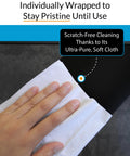 iCloth XL Screen Cleaning Wipes by Amazon; white lint-free cloth being used to wipe a monitor screen