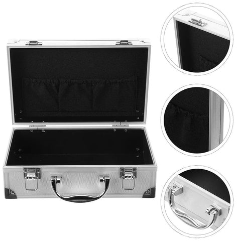 Badass Silver Aluminum Alloy Toolbox Organizer With Ergonomic Carry Handle Heavy Duty Portable Metal Case open view with black interior.