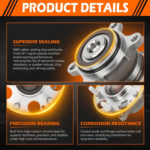 Heavy Duty Rear Wheel Bearing Hub Assembly For Honda Civic Direct Fit Replacement 512502 close-up view showing sealing and bearing details.