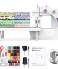 Beginner Friendly Mini Sewing Machine Kit With Finger Guard And Full Accessory Set Includes 20 Cotton Fabric Bundles Foot Pedal US Power Adapter
