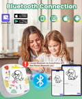 Portable Mini Sticker Printer With Bluetooth Inkless Thermal Technology, 3 Roll Paper Pack, shown with mobile app display