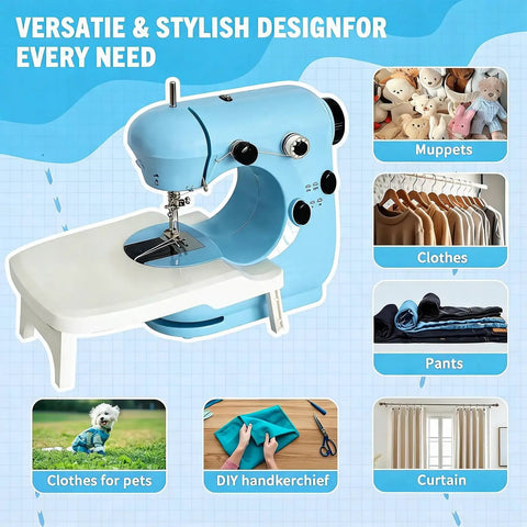 Get Your Threads Sorted Quick Super Portable Sewing Machine For Beginners with wide base, ideal for sewing clothes and crafts.
