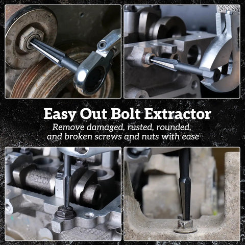 Bolt Extractor Kit 10 Piece Set With Left Hand Drill Bits And HSS M2 Steel Drill Bits Reverse Drill Bit And Bolt Extractor in use