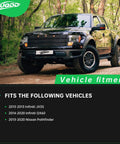 Solid Construction 10 Piece Front End Suspension Kit With Lower Control Arms Ball Joints Sway Bar Links And Tie Rod Ends For 2013 To 2020 Nissan Pathfinder shown on vehicle in forest.