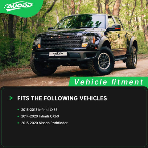 Solid Construction 10 Piece Front End Suspension Kit With Lower Control Arms Ball Joints Sway Bar Links And Tie Rod Ends For 2013 To 2020 Nissan Pathfinder shown on vehicle in forest.