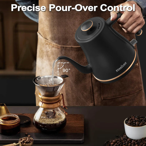Gooseneck Electric Kettle 0.8L For Pour Over Coffee And Tea With Precision Spout Stainless Steel Inner Lid And Bottom Auto Shut Off Boil Dry Protection Black For Coffee Nerds And Tea Lovers Who Want That Barista Style Pour Every Time