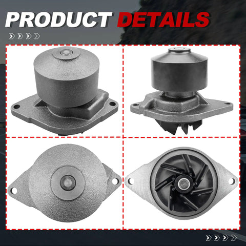 Built To Last Engine Water Pump With Heavy Duty Sealing Gasket 3800984 R5003665AA showing various angles of the durable cast iron pump.