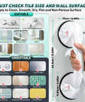 Upgraded Suction Shower Grab Bars For Seniors Monster Grip Stability indicator showing suitable and unsuitable surfaces for installation.