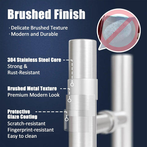 18 Inch Back-To-Back Door Pull Handle in Brushed Nickel Anti-Fingerprint Finish, close-up on brushed finish and features