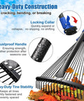 Adjustable Metal Leaf Rake With Expandable 8 To 17 Inch Head And 45 Inch Collapsible Heavy Duty Handle For Easy Yard Cleanup Leaves
