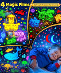 All In One Outdoor Speaker Sleep Sound Machine With Projector Star Light, 4 films projecting images and child sleeping
