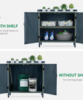 Outdoor Storage Cabinet With Potting Bench And Metal Tabletop For Garden And Patio, Weatherproof Wooden Planting Workstation, open view