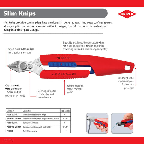 Sleek 6 Inch Slim Zip Tie Pliers With Slick Flush Cutting Action And Asymmetrical Handles Engineered For Cramped Areas Yet Built Tough As Nails For Daily Heavy Duty Rigging Work displayed with tool functions.