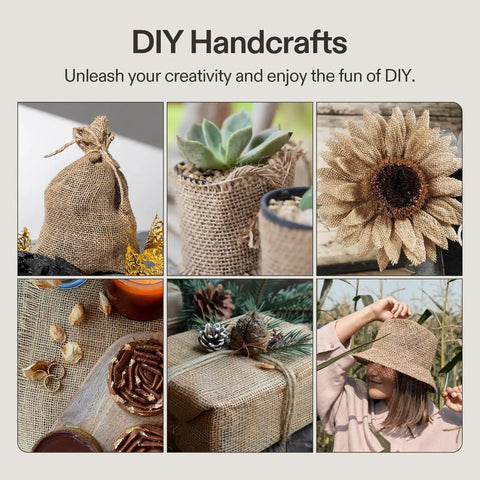 Heavy Duty Natural Burlap Fabric Roll 40 Inch By 13 Foot High Density Jute for DIY crafts like bags, planters, decorations, and hats.