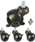 2 Inch Stem Ball Casters With Brake Set Of 4 Antique Brass Furniture Wheels Featuring M10 X 15mm Thread shown from an angled view.