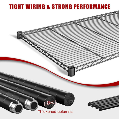 Badass Heavy Duty Five Tier Wire Shelving With Smooth Rollin Caster Wheels And Adjustable Steel Storage Rack For Garages Workshops And Commercial Spaces showing strong wire mesh tier and thickened columns.