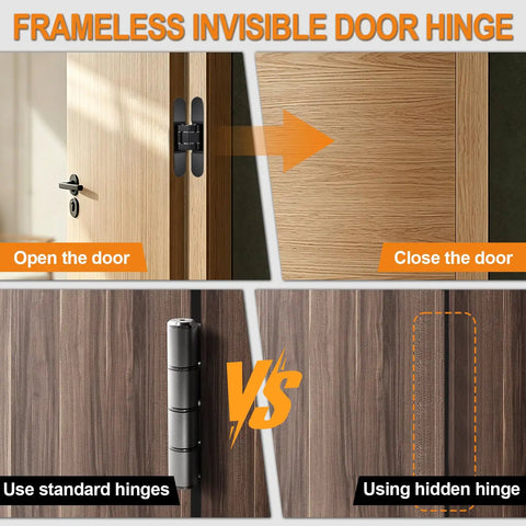 Comparison of Six Inch Hidden Door Hinges Rock Solid Zinc Alloy Concealed Hardware for seamless doors and walls.