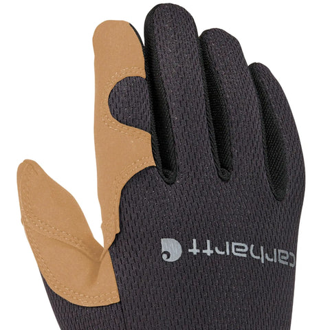 Men's High Dexterity Open Cuff Work Gloves Built For The Daily Hustle With Breathable 3D Mesh And Reinforced Palm For Solid Grip and Sweet All Day Comfort In Black Barley Large - close-up of left hand glove