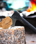 Natural Jute Fire Starters 4 Pack For Camping And Hiking with ax on log near campfire scene