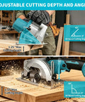 Badass Cordless Mini Circular Saw Drops Right Into Your Makita 18v Setup And Shreds Wood Fast On The Job Site Without Any Hassle, showing adjustable cutting depth and angle.