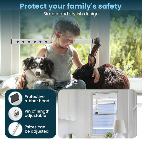4 Pack Window Security Bars, Adjustable From 11 To 18 Inches, installed for kid safety, visible with child and pets beside window