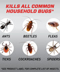 Indoor Insect Killer Spray With Wand Builds A Tough Shield Against Roaches, Ants, Spiders, Ticks And Fleas Ready To Use Crackdown On Household Pests 1 Gallon shows images of ants, beetles, fleas, ticks, cockroaches, and spiders.