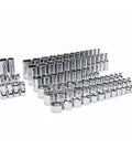 85 Piece Three Eighth Inch Drive Master SAE Socket Set In Foam Tray Garage Ready Pro Grade Kit With 6 And 12 Point Standard And Deep Sockets