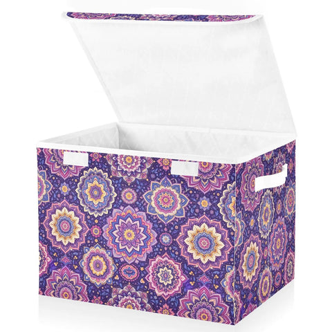 Totally Solid Collapsible Storage Bins With Lids And Heavy Duty Handles For Bedroom Closet Organization thick fabric box with patterns
